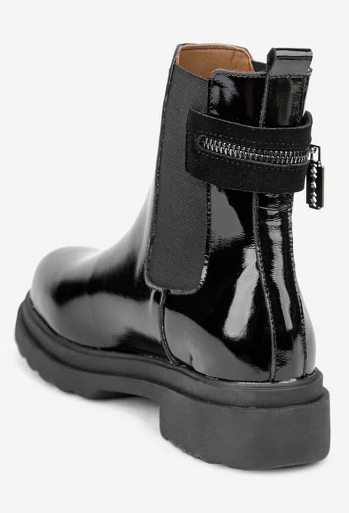 Ghete dama negre din piele lacuita cu ornament