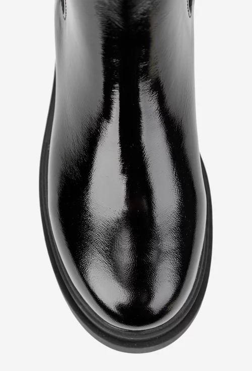 Ghete dama negre din piele lacuita cu ornament