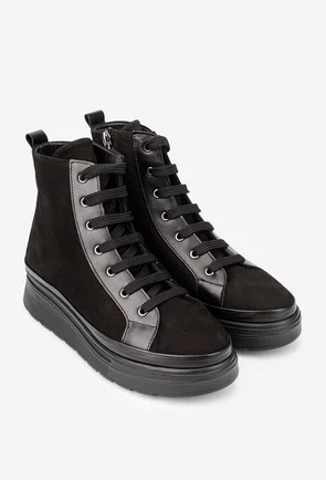 Ghete dama negre din piele nabuc