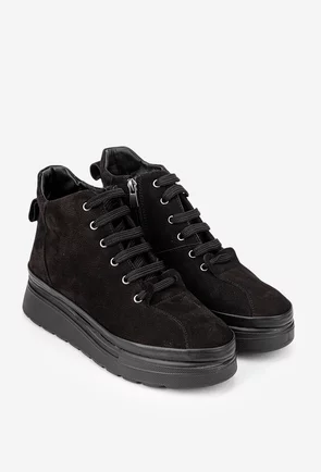 Ghete dama negre din piele nabuc