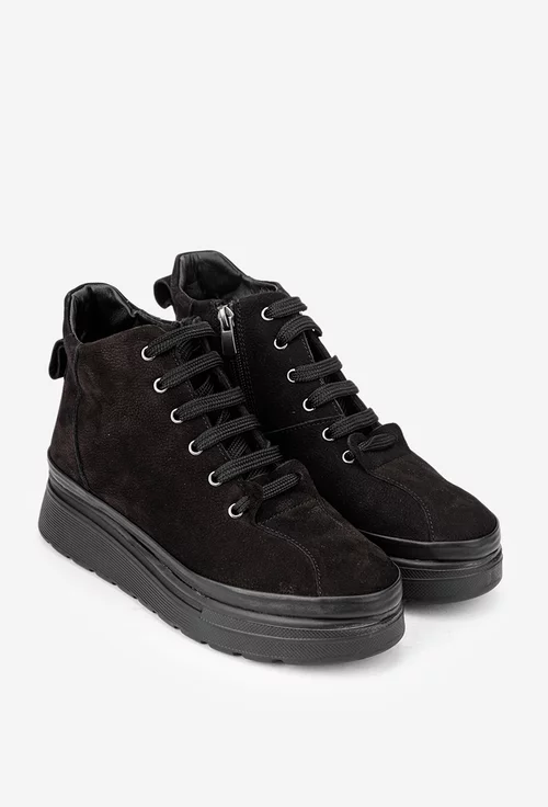 Ghete dama negre din piele nabuc