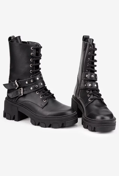 Ghete dama negre din piele naturala picture - 5