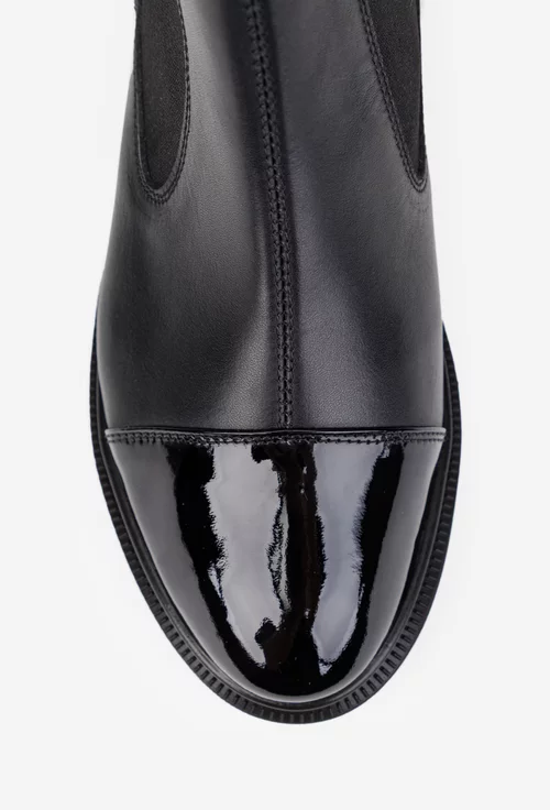 Ghete dama negre din piele naturala box cu detaliu lacuit