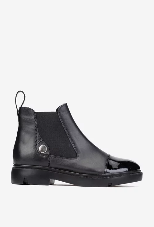 Ghete dama negre din piele naturala box cu detaliu lacuit