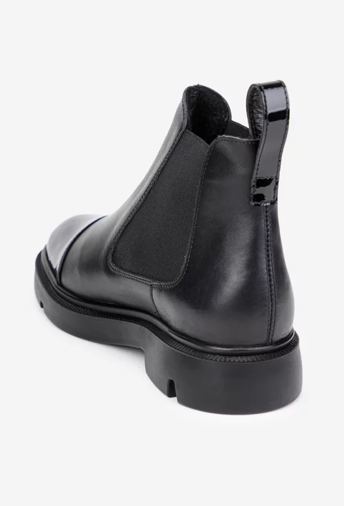 Ghete dama negre din piele naturala box cu detaliu lacuit