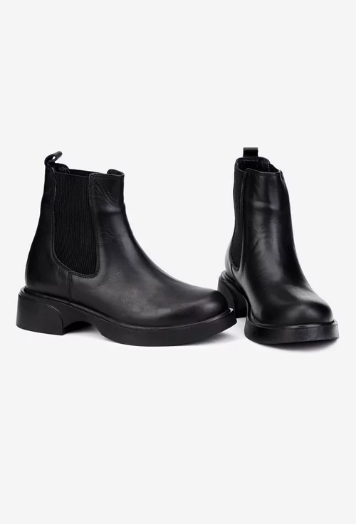 Ghete dama negre din piele naturala cu elastic