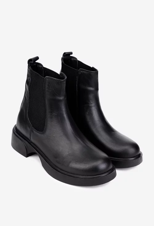 Ghete dama negre din piele naturala cu elastic
