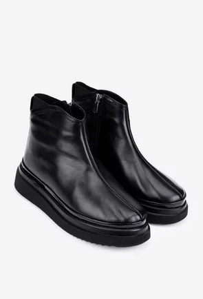 Ghete dama negre din piele naturala cu fermoar