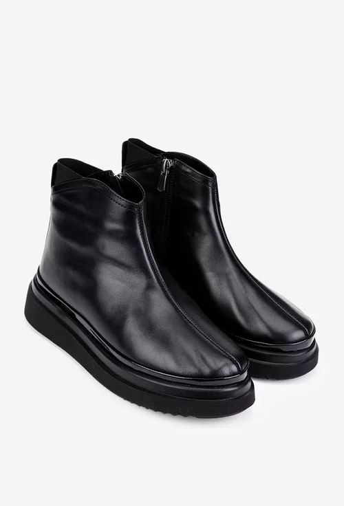 Ghete dama negre din piele naturala cu fermoar