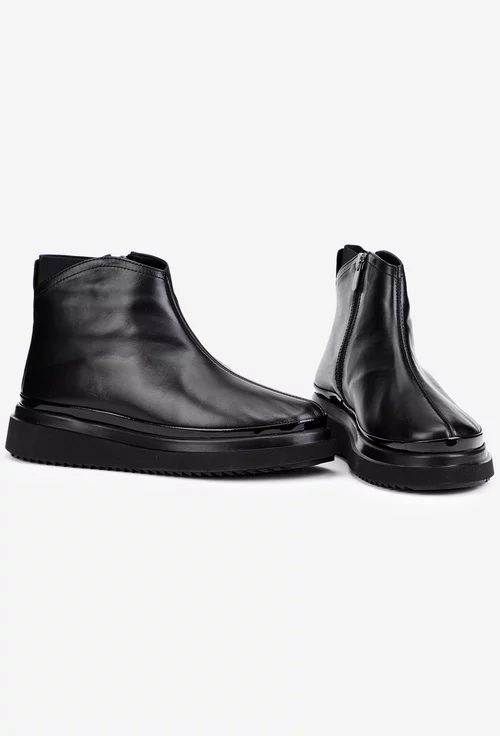 Ghete dama negre din piele naturala cu fermoar