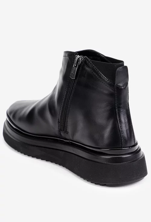 Ghete dama negre din piele naturala cu fermoar