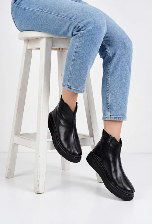 Ghete dama negre din piele naturala cu fermoar