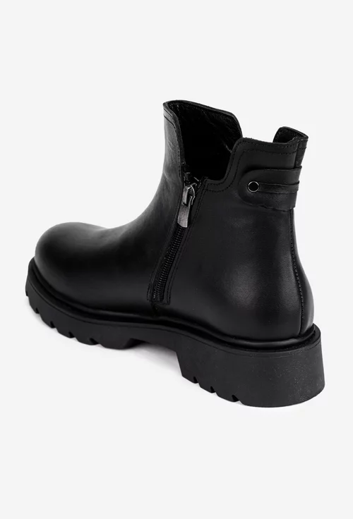 Ghete dama negre din piele naturala cu fermoar
