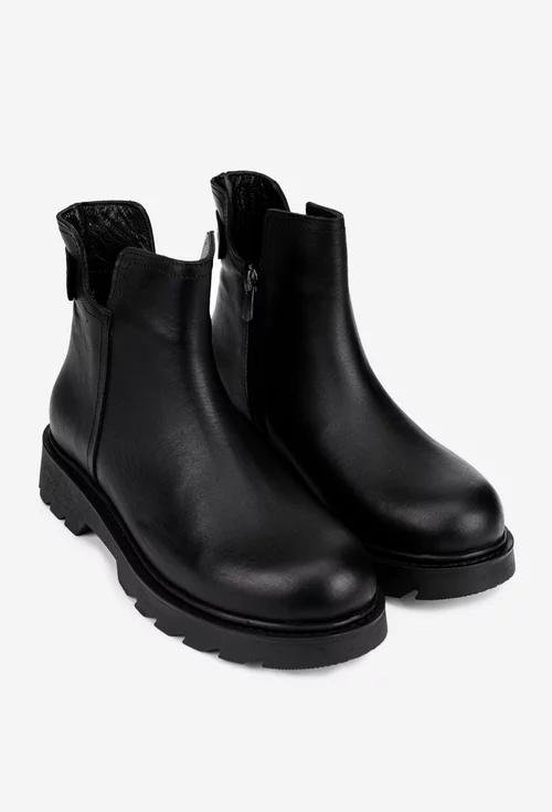 Ghete dama negre din piele naturala cu fermoar