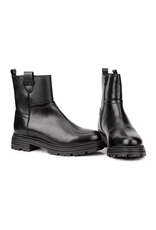 Ghete dama negre din piele naturala cu fermoar