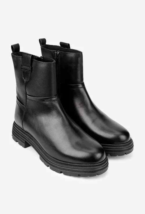 Ghete dama negre din piele naturala cu fermoar