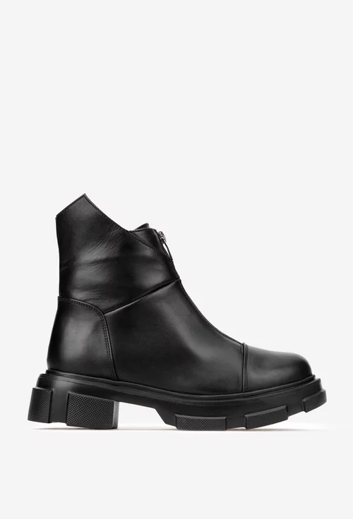Ghete dama negre din piele naturala cu fermoar