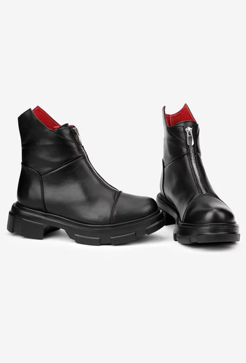 Ghete dama negre din piele naturala cu fermoar