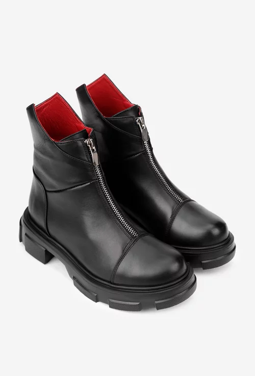 Ghete dama negre din piele naturala cu fermoar