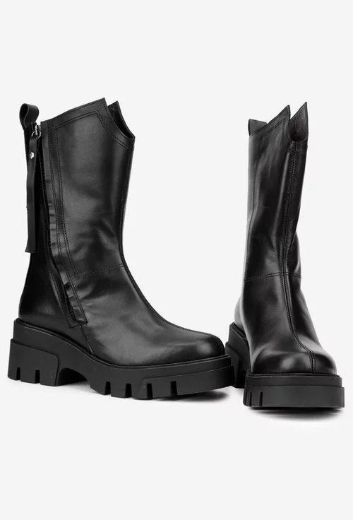 Ghete dama negre din piele naturala cu fermoar