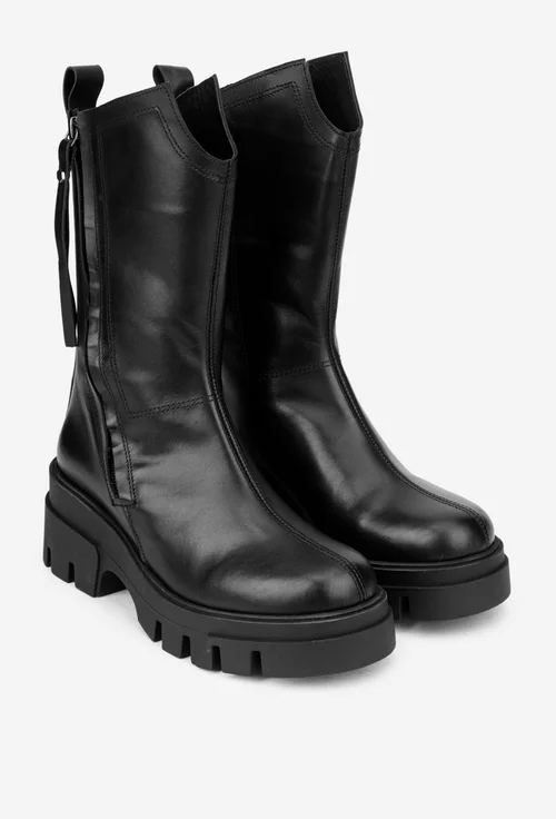 Ghete dama negre din piele naturala cu fermoar