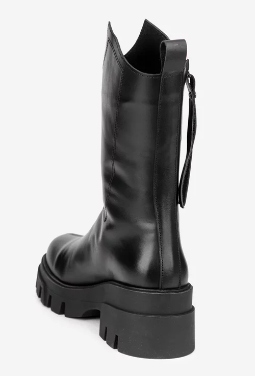 Ghete dama negre din piele naturala cu fermoar