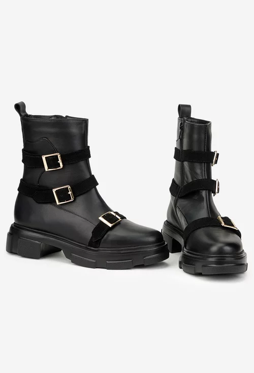 Ghete dama negre din piele naturala cu fermoar