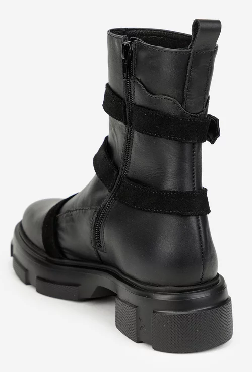 Ghete dama negre din piele naturala cu fermoar