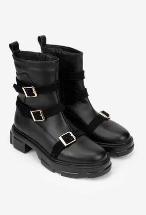 Ghete dama negre din piele naturala cu fermoar