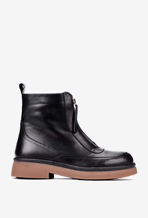 Ghete dama negre din piele naturala cu fermoar decorativ