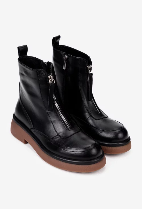 Ghete dama negre din piele naturala cu fermoar decorativ