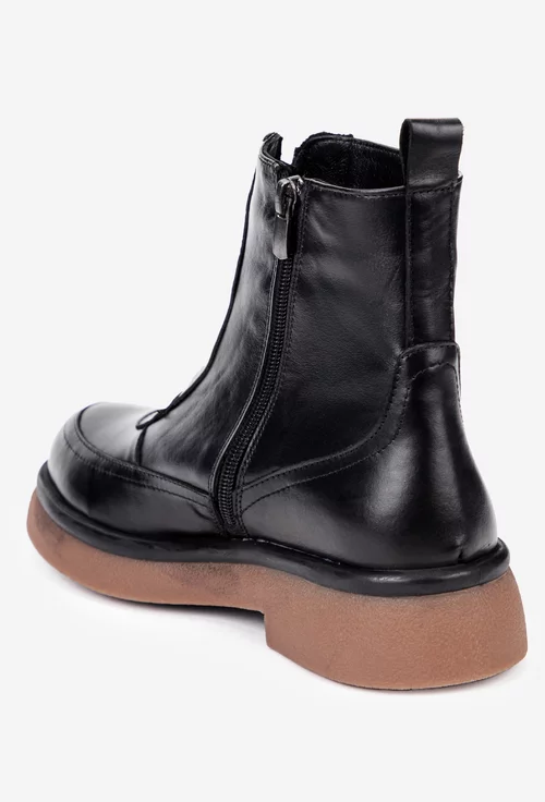 Ghete dama negre din piele naturala cu fermoar decorativ