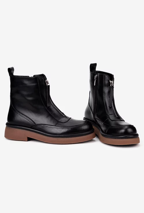 Ghete dama negre din piele naturala cu fermoar decorativ