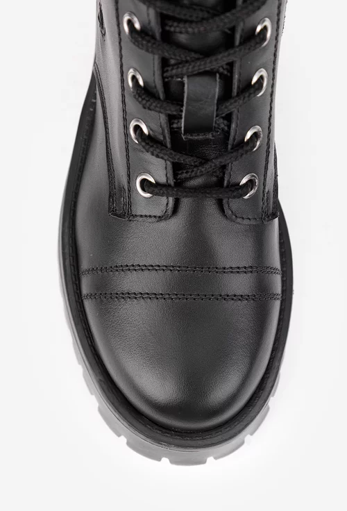 Ghete dama negre din piele naturala cu fermoar decorativ