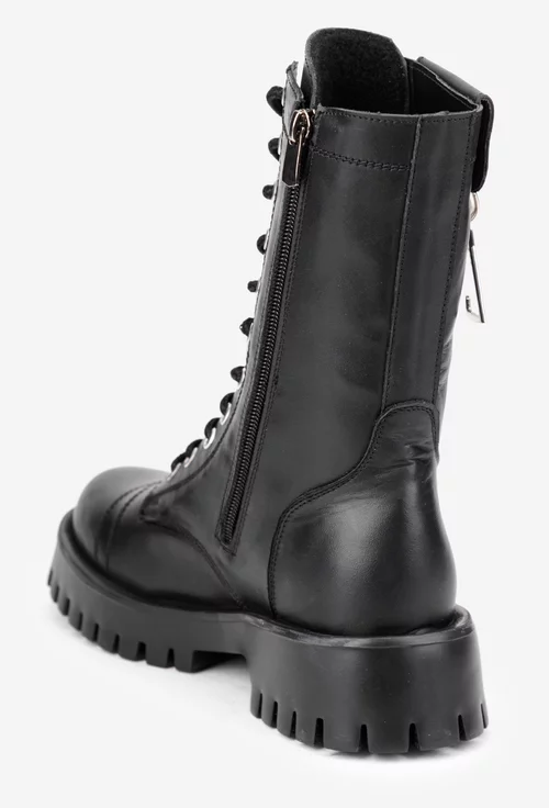 Ghete dama negre din piele naturala cu fermoar decorativ