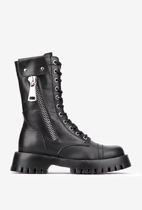 Ghete dama negre din piele naturala cu fermoar decorativ