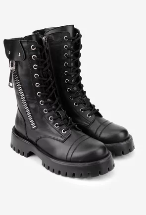 Ghete dama negre din piele naturala cu fermoar decorativ