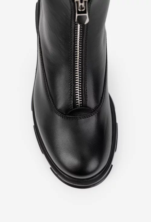 Ghete dama negre din piele naturala cu fermoar in fata