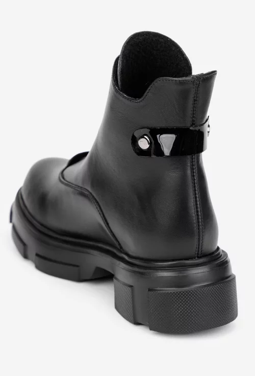 Ghete dama negre din piele naturala cu fermoar in fata