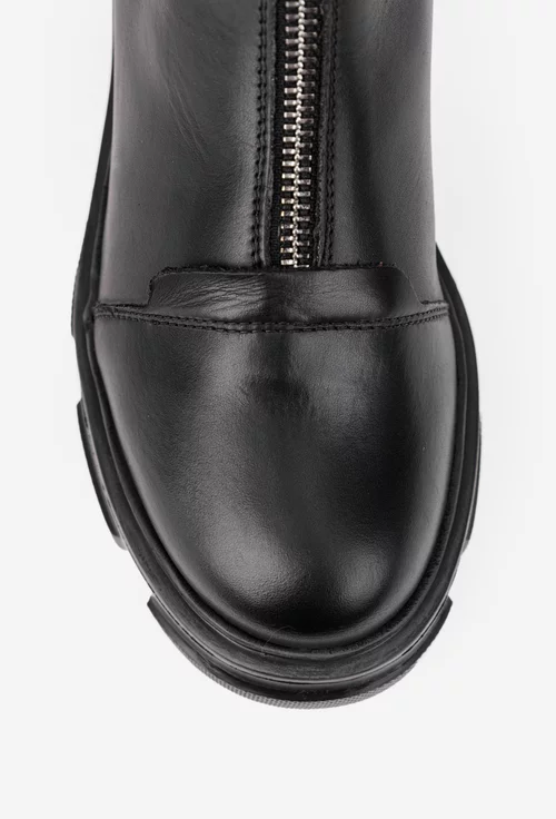 Ghete dama negre din piele naturala cu fermoar in fata