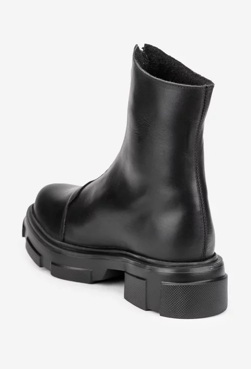 Ghete dama negre din piele naturala cu fermoar in fata