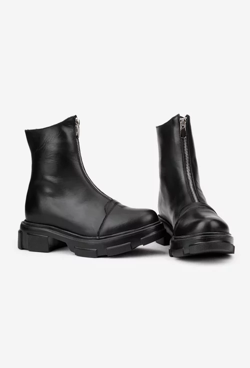 Ghete dama negre din piele naturala cu fermoar in fata