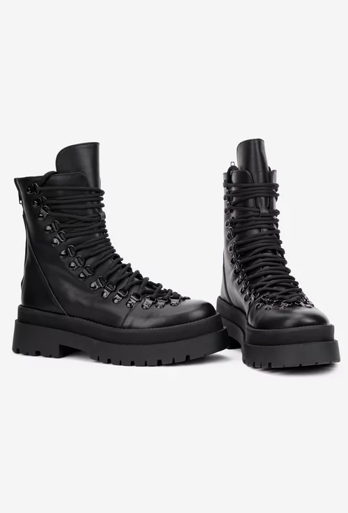 Ghete dama negre din piele naturala cu fermoar la spate