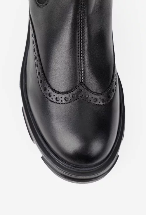 Ghete dama negre din piele naturala cu fermoar si elastic