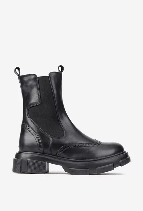 Ghete dama negre din piele naturala cu fermoar si elastic