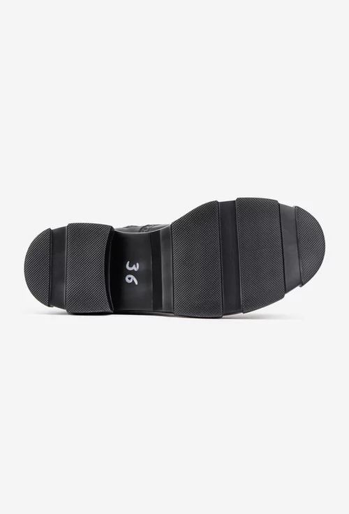 Ghete dama negre din piele naturala cu fermoar si elastic