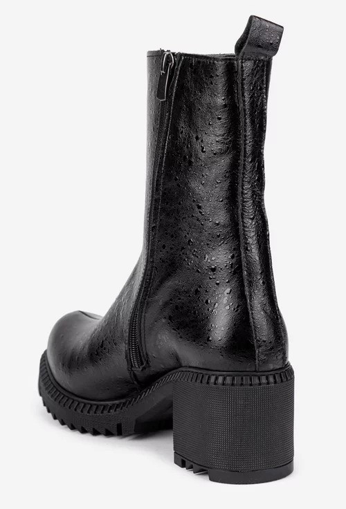 Ghete dama negre din piele naturala cu model