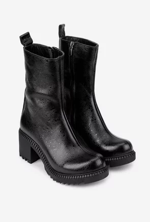 Ghete dama negre din piele naturala cu model