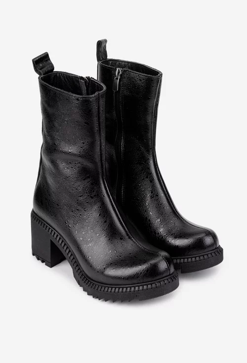 Ghete dama negre din piele naturala cu model