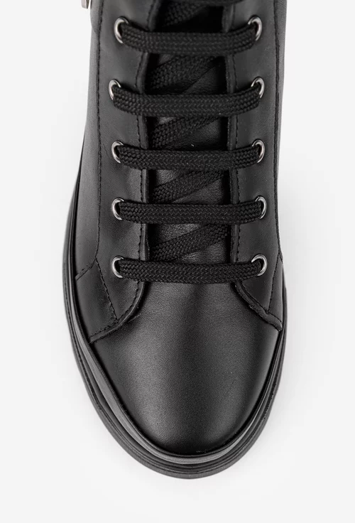 Ghete dama negre din piele naturala cu ornament